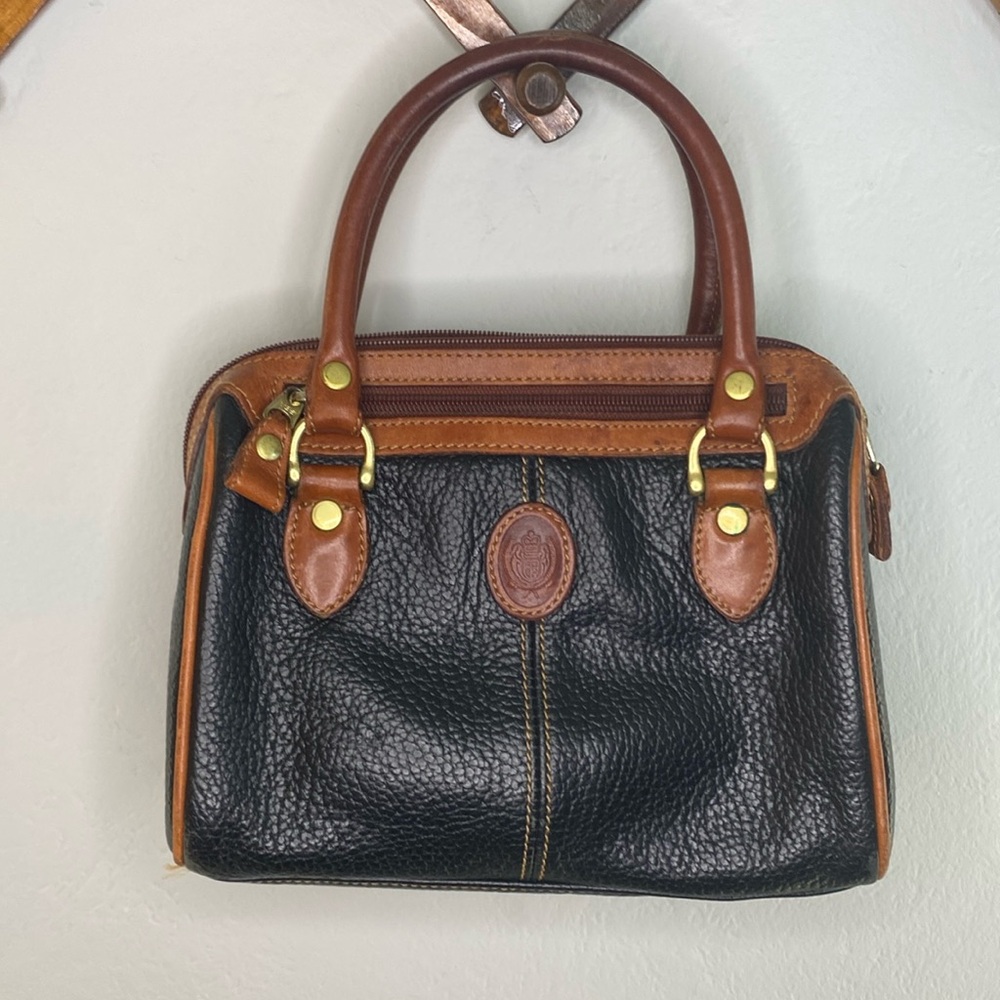 Vintage Liz Claiborne Leather Handbag- Black and Cognac Brown